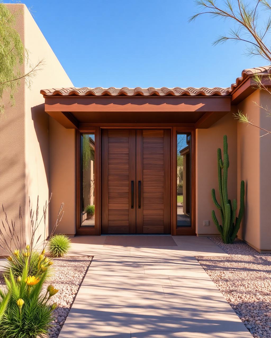 Custom solid wood front entry door on an Arizona home